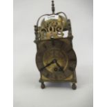 Small reproduction brass cased lantern clock with single train keywind movement by Smiths, 9.5ins