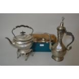 Walker & Hall, silver plated hot water pot on stand with burner having half gadroon decoration