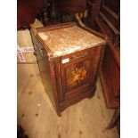 Edwardian rosewood and floral marquetry inlaid marble top coal purdonium