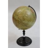 Late 19th Century Geographia 12in terrestrial globe, on an ebonised stand