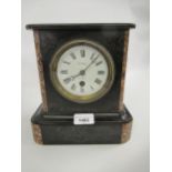 19th Century black slate marble mounted mantel clock, the enamel dial with Roman numerals and a