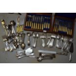 Cased set of twelve silver plated dessert knives and forks, a similar set of fish knives and forks