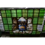 Set of five stained and coloured leaded glass window panels, of armorial crests for Maidstone, Bath,