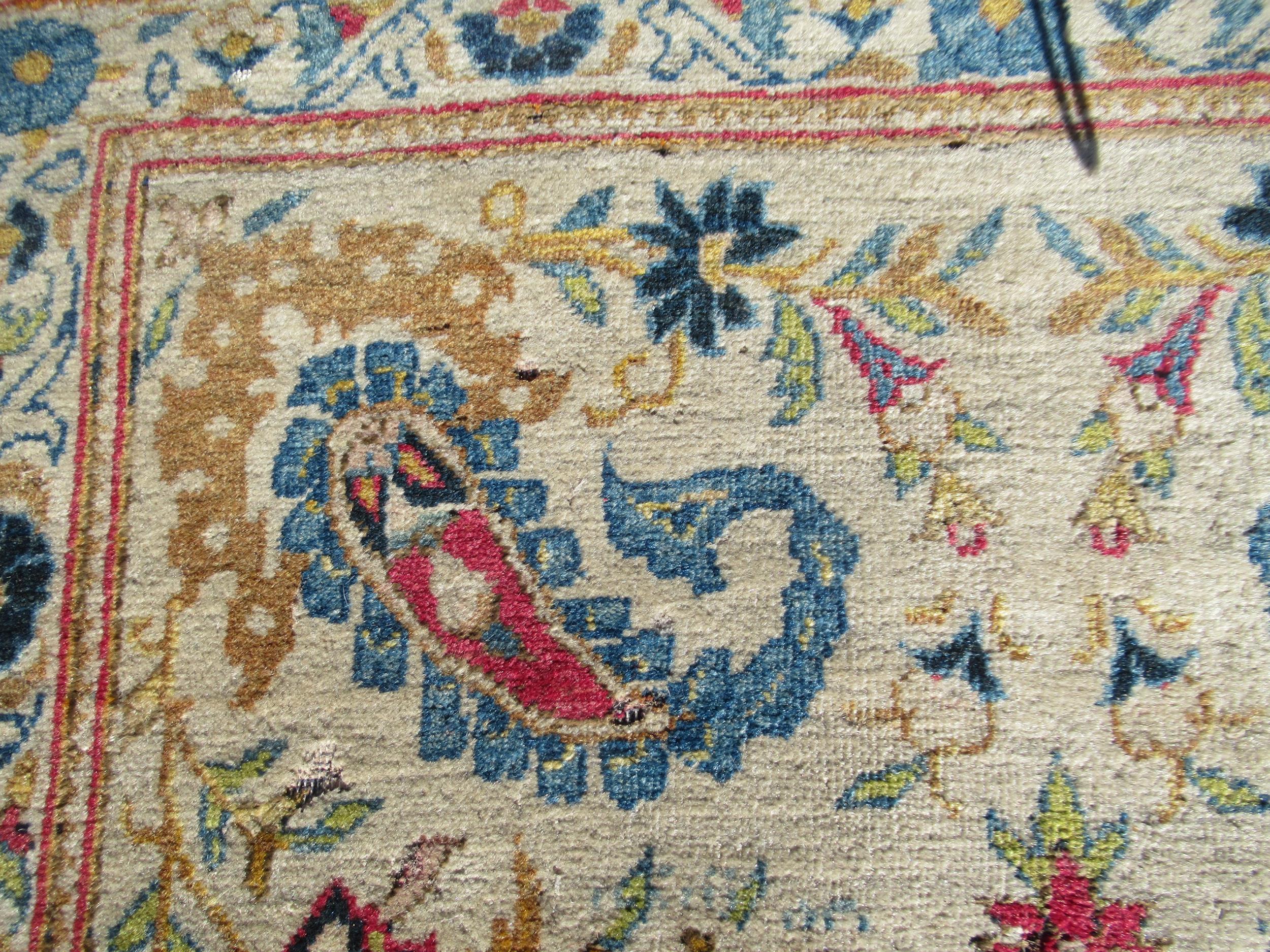 Indo Persian rug of all-over floral and bird design with multiple borders on a beige ground, - Image 7 of 19