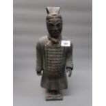Black patinated Chinese terracotta army figure with detachable head, 19.5in high (chip to neck)