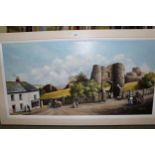 Mike Kerris, 20th Century oil on canvas, Cornish village scene with castle ruins, signed, 17.5ins