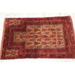 Small Turkoman prayer rug, with an all over stylised floral design on a ivory ground with red ground