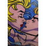 ' Pop Art ' acrylic on canvas, two figures embracing, 40ins square approximately