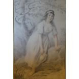G. V. Berg (G. van Berg) signed charcoal and sanguine drawing, young lady by a stream, 16ins x 10.