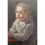 19th Century oval gilt framed oil, portrait of a child in a white smock
