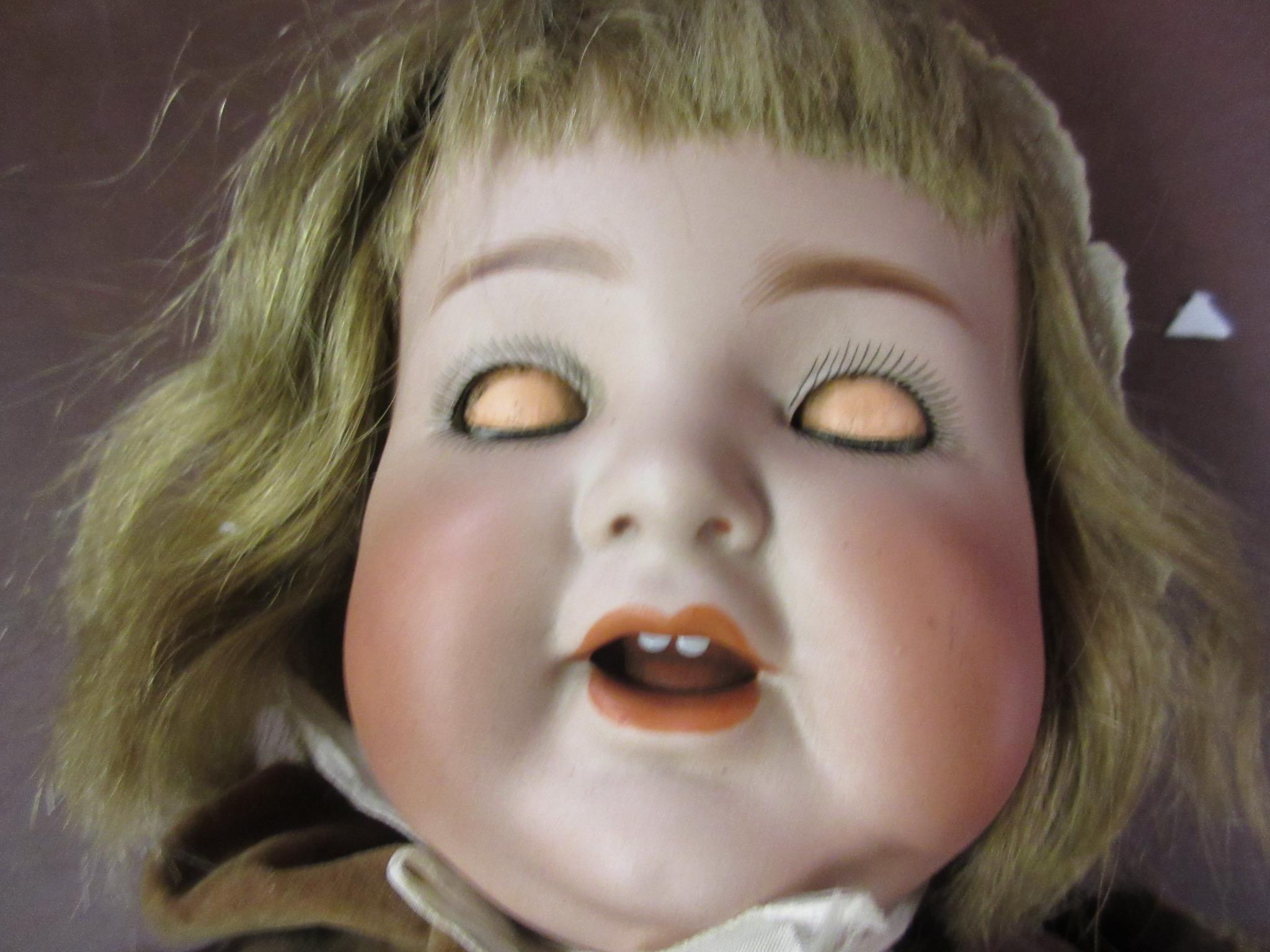Simon & Halbig, German bisque headed doll with sleeping eyes, open mouth and two teeth on a - Image 5 of 5