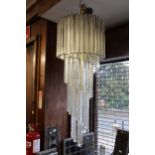 Large 20th Century tiered tapering ceiling light with clear glass prism drops About 38ins total drop
