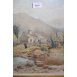 F. Boisseree, 19th Century watercolour, Highland landscape with cottage, figure and brook, signed,