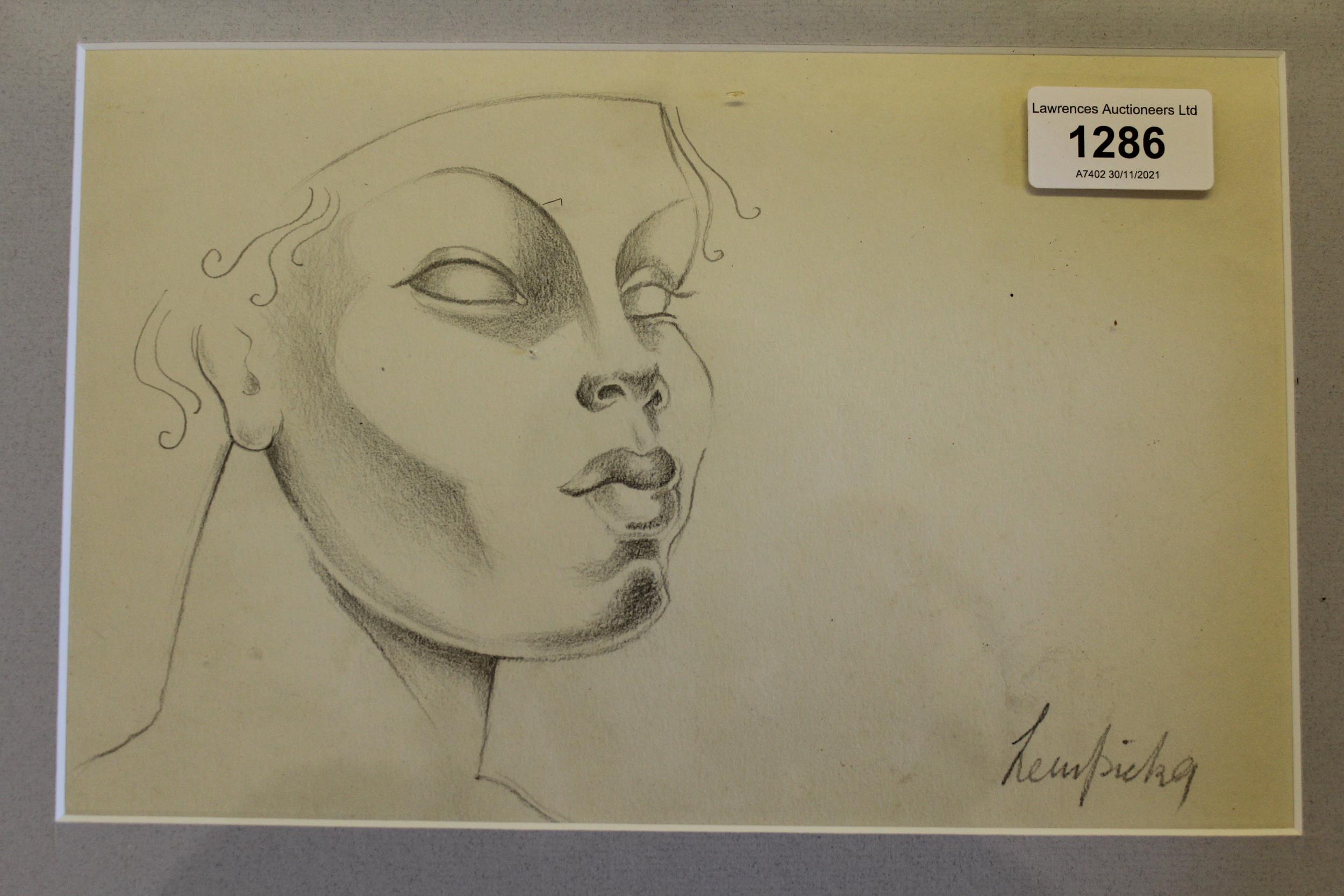 After Tamara de Lempicka, pencil drawing, study of a female face, bearing signature, 6ins x 9.