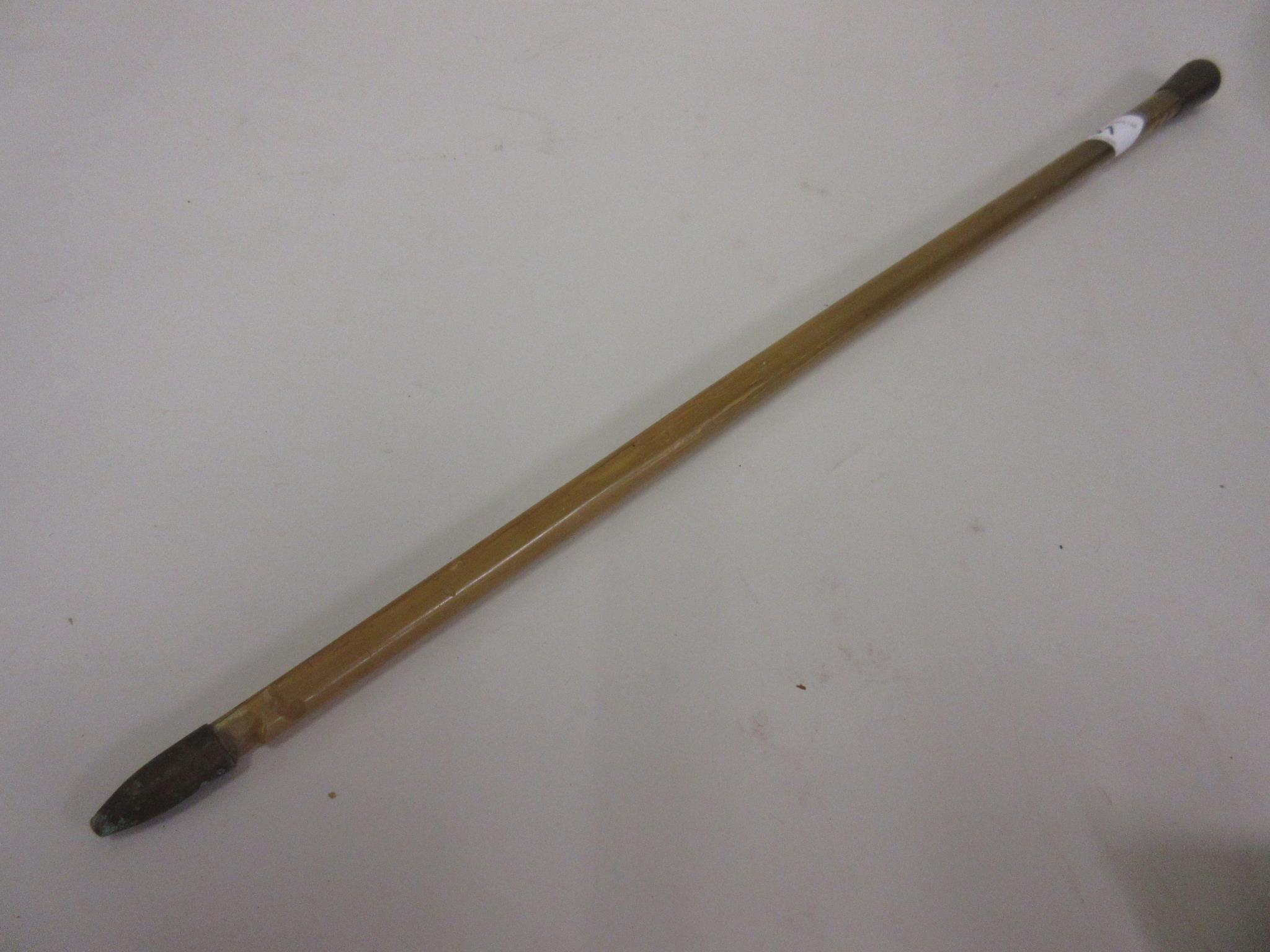 Short 19th Century horn shafted and brass topped and tipped swagger stick 18.5ins long
