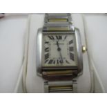 Ladies Cartier Tank bi-colour wristwatch, Serial No. 153074CD, in original box with two spare links