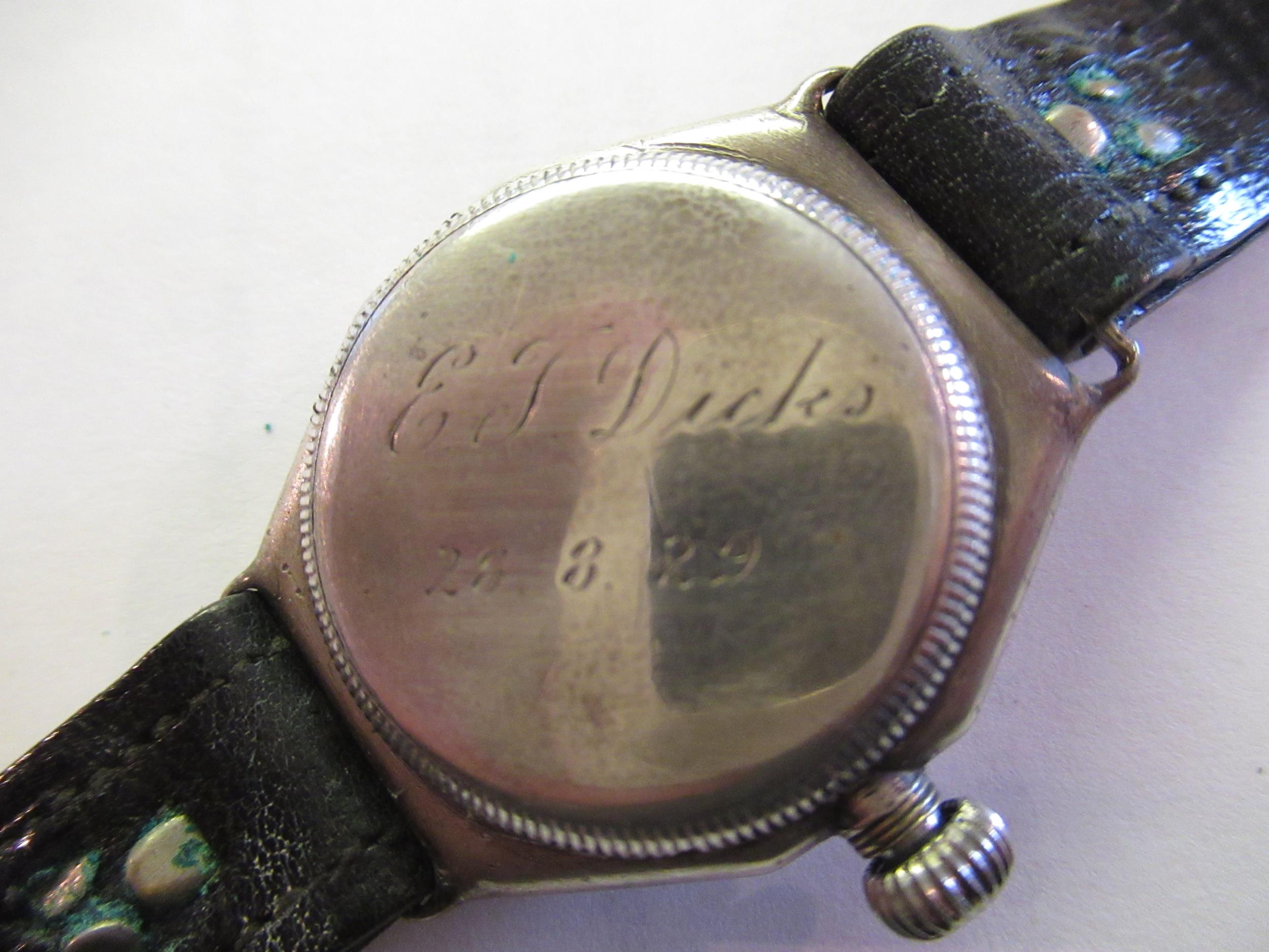 Gentleman's 1920's Rolex silver cased wristwatch, the enamel dial with Arabic numerals and - Image 8 of 8