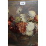 A.E. Rickatson, late 19th Century oil on canvas, still life study of a vase of chrysanthemums,