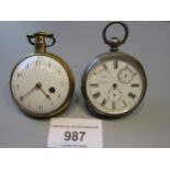 Gold plated open faced pocket watch by William Nadauld, London with enamel dial and Arabic numerals,