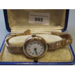 Ladies 9ct gold cased wristwatch, with 9ct gold expanding bracelet, 29 grams gross