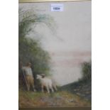 Fred Hines, pair of watercolours, figure with sheep in a coastal landscape and figures picking
