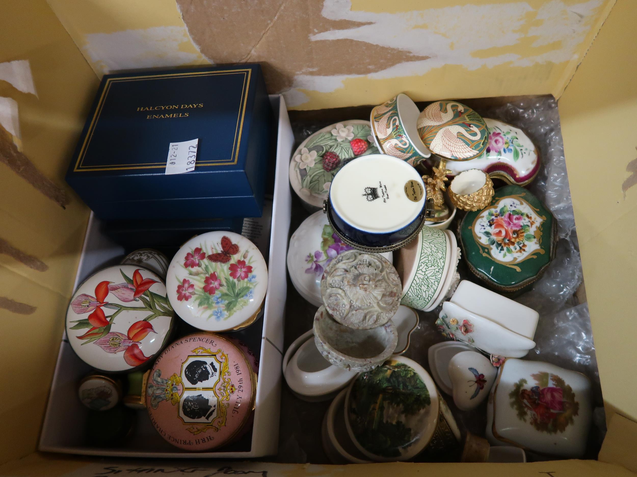 Collection of various trinket boxes by Halcyon Days and others
