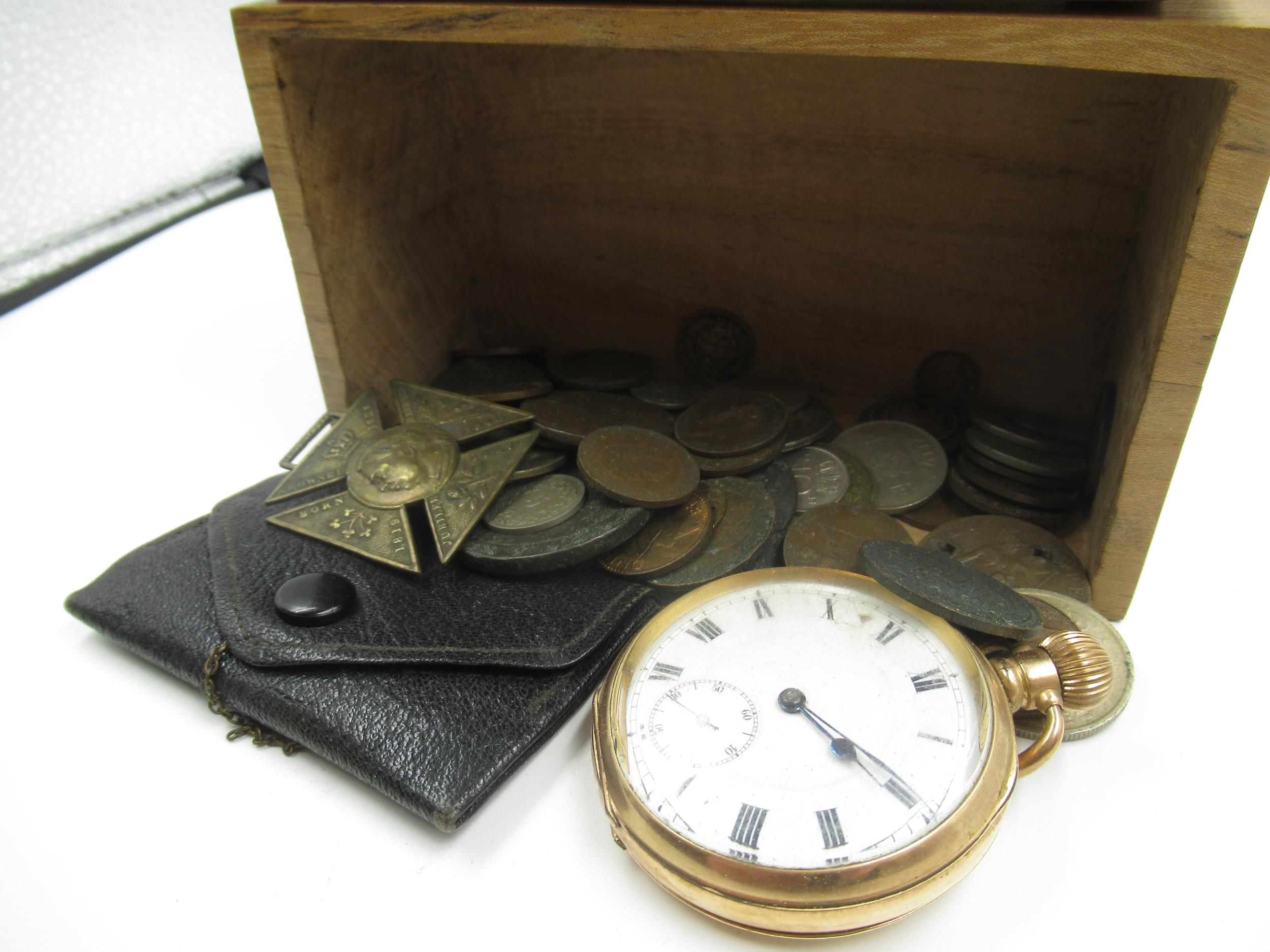 Gold plated open face pocket watch with enamel dial, having subsidiary seconds and Roman - Image 2 of 2