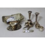 Silver plated thistle form condiment stand, together with a small quantity of various silver