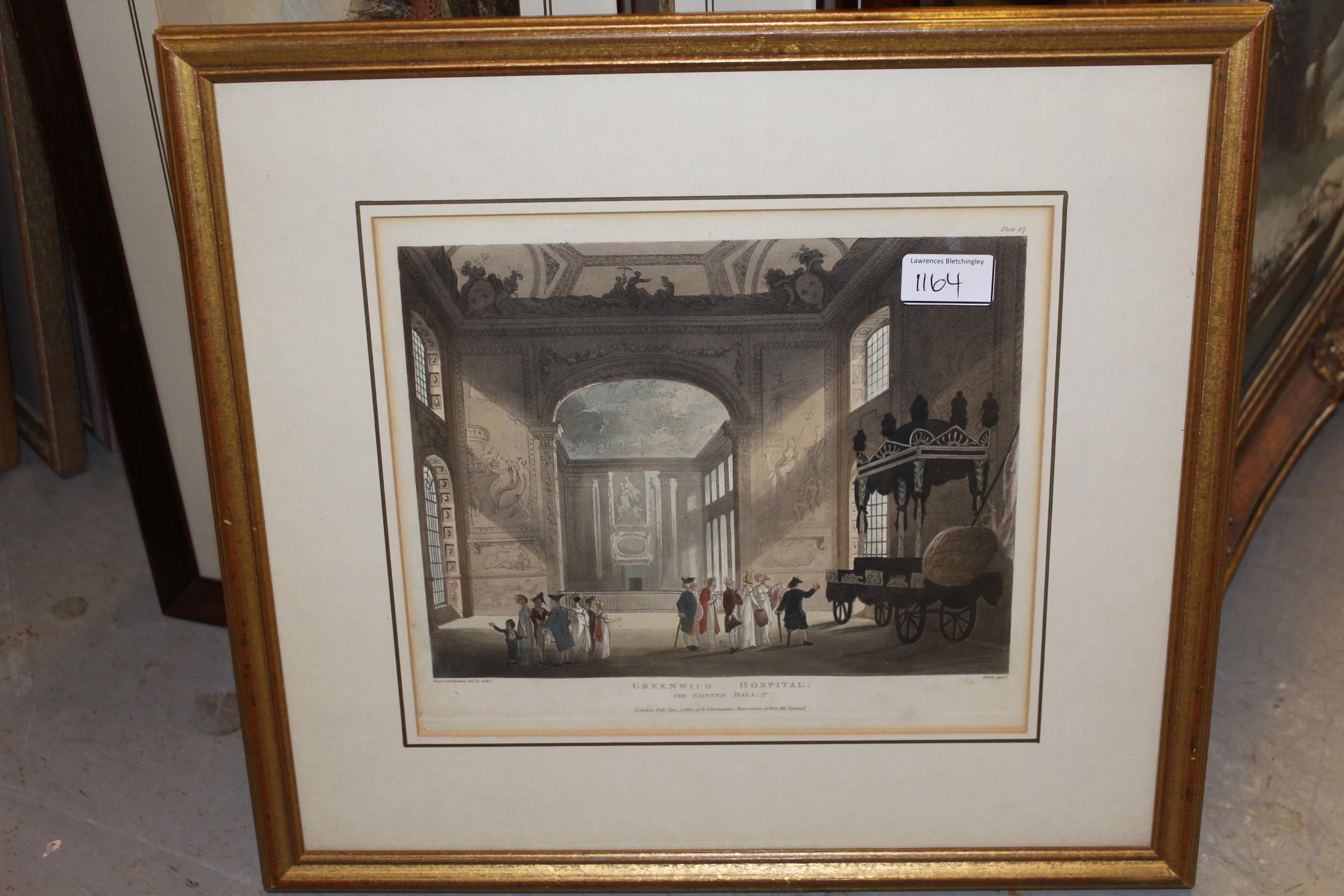 Framed coloured print, Greenwich Hospital after Rowlandson, similar coloured print ' A Great - Image 5 of 5