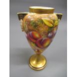 Royal Worcester pedestal vase, with hand painted decoration of fruit, signed Rolands, 6.5ins high