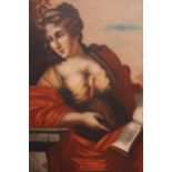 Antique oil on canvas, portrait of a classical lady holding a book, 20ins x 16ins