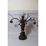 Late 19th / early 20th Century patinated spelter twin light figural table lamp in the form of a semi