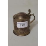 London silver drum form mustard, with engraved decoration an domed cover, dated 1773