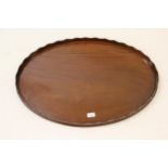 Large Edwardian oval mahogany and chequer line inlaid galleried tray, 30ins x 21ins