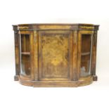 Victorian figured walnut marquetry inlaid and gilt metal mounted credenza, the figured top above a