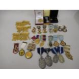 Collection of various Masonic enamel and other decorated medals including silver and silver gilt,