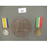 Group of two World War I medals and accompanying memorial plaque awarded to Alexander Chisholm,