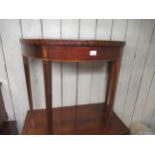 Edwardian mahogany and inlaid demi lune fold-over card table, on square tapering supports (with