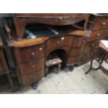 19th Century mahogany and line inlaid inverted breakfront kneehole dressing table, the galleried top