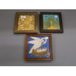 Floral lustre tile by Maw & Co., 6ins square, gilt framed together with a Minton & Hollins tile of