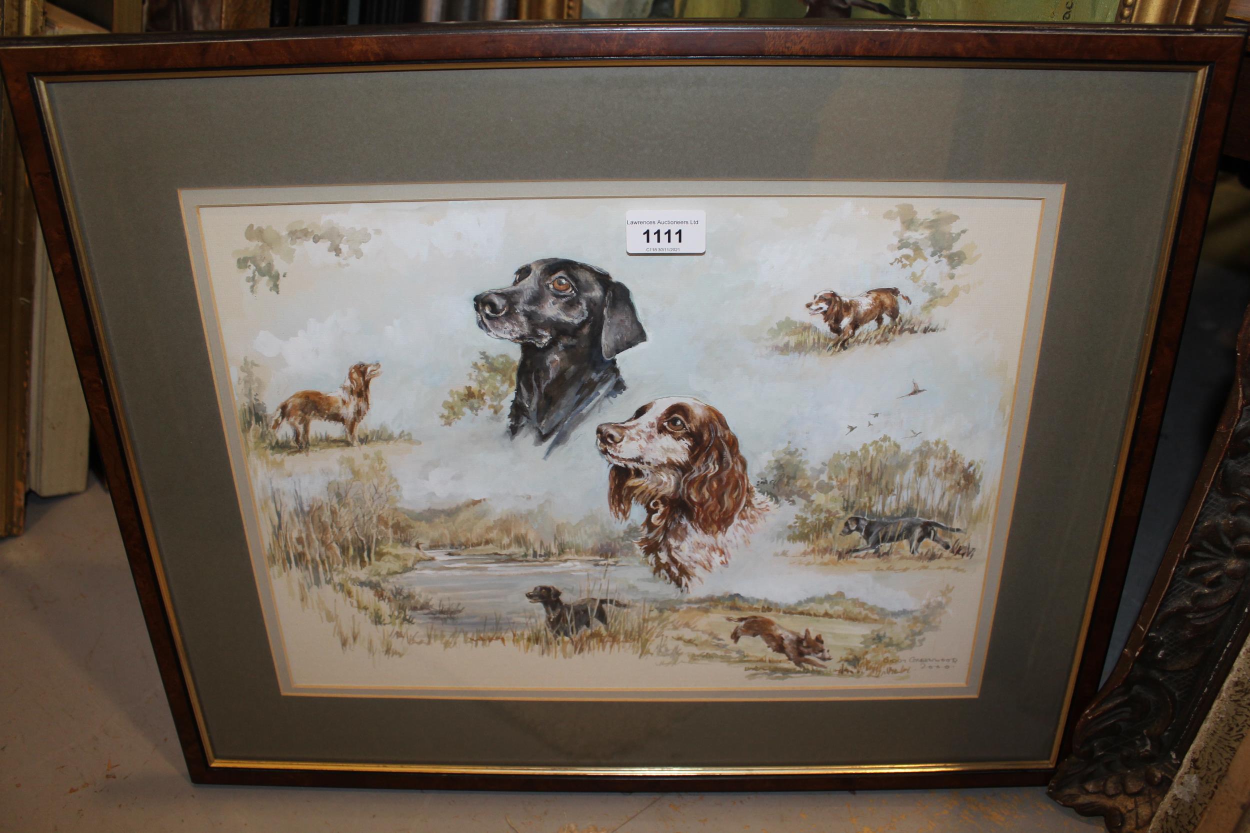 Biddy Greenwood, signed gouache painting, vignette studies of sporting dogs, 12ins x 16ins - Image 2 of 2