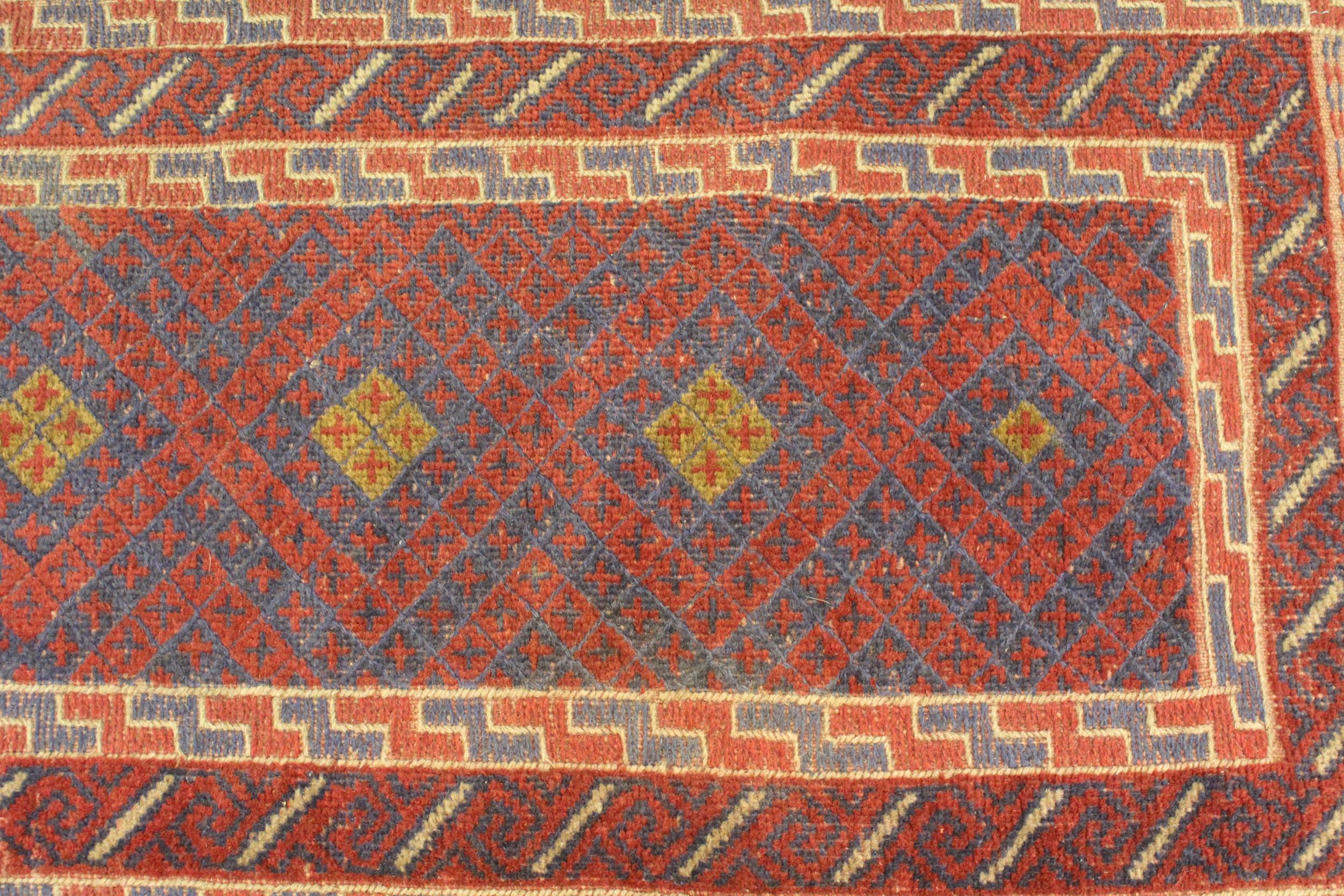 Small Belouch runner with a stylised design in shades of red, blue and beige, 7ft8ins x 2ft - Image 2 of 3