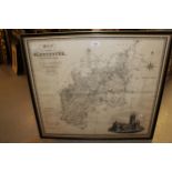 C & J Greenwood, 19th Century black and white map of the County of Gloucester, 23.5ins x 26.5ins,