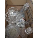 Four various glass decanters, various drinking glasses etc.