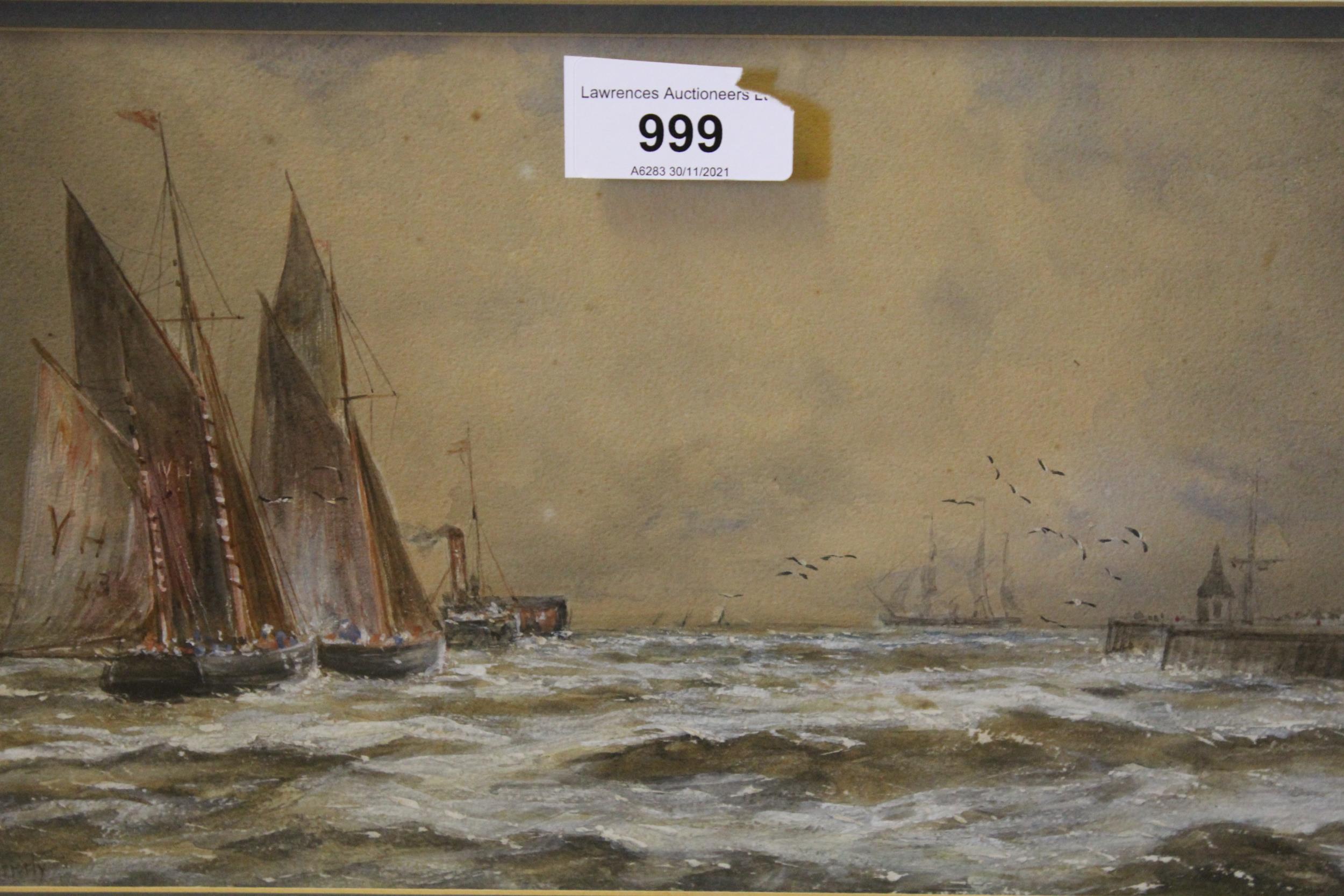 Sir Oswald Walter Brierly RWS, watercolour, steam and sailing boats off a jetty, signed, 6.5ins x