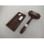 Wooden presentation gavel and block, inscribed to Mrs H Bide, by the WI committee, 1953