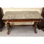 Mid 20th Century mahogany and gilded side table, the grey flecked marble top above a single