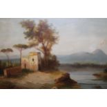 Late 19th / early 20th Century Continental oil on canvas applied to board, landscape with building