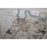 Antique hand coloured map of The Hundred of Blackheath, 12.5ins x 14.5ins, framed together with an