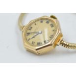 Ladies octagonal 9ct gold cased wristwatch, with 9ct gold articulated bracelet, 21.5grams gross